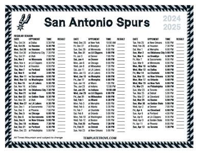 San Antonio Spurs 2024-25 Printable Schedule - Mountain Times