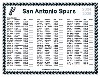 San Antonio Spurs 2024-25 Printable Schedule - Pacific Times