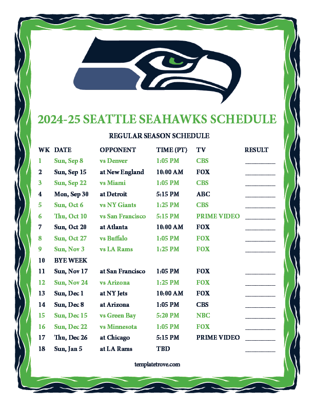 Printable 2024 2025 Seattle Seahawks Schedule