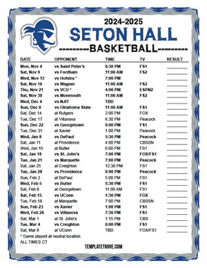 Seton Hall Pirates Basketball 2024-25 Printable Schedule - Central Times