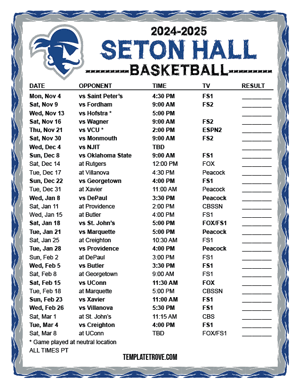 Seton Hall Pirates Basketball 2024-25 Printable Schedule - Pacific Times