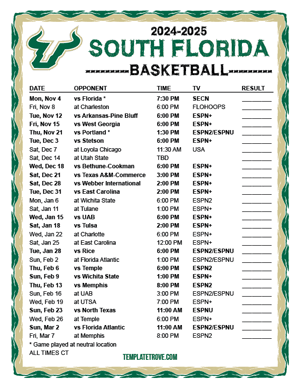 South Florida Bulls Basketball 2024-25 Printable Schedule - Central Times