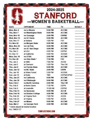 Stanford Cardinal Women's Basketball 2024-25 Printable Schedule - Central Times