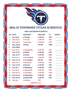 Tennessee Titans 2024-25
 Printable Schedule - Mountain Times