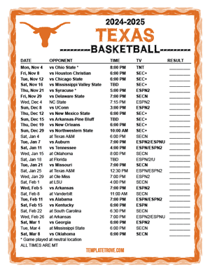 Texas Longhorns Basketball 2024-25 Printable Schedule - Mountain Times