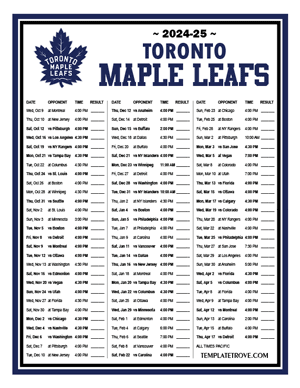 Toronto Maple Leafs 2024-25 Printable Schedule - Pacific Times