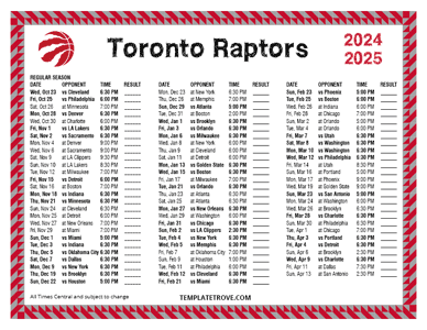 2024-25 Printable Toronto Raptors Schedule - Central Times