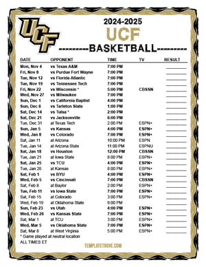 UCF Knights Basketball 2024-25 Printable Schedule