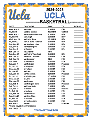 UCLA Bruins Basketball 2024-25 Printable Schedule - Central Times