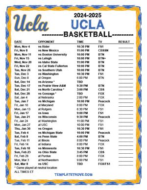 2024-25 Printable UCLA Bruins Basketball Schedule