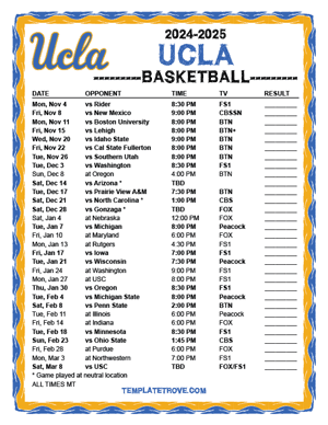 UCLA Bruins Basketball 2024-25 Printable Schedule - Mountain Times