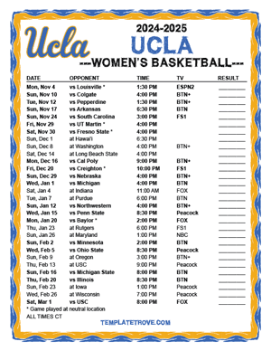 UCLA Bruins Women's Basketball 2024-25 Printable Schedule - Central Times