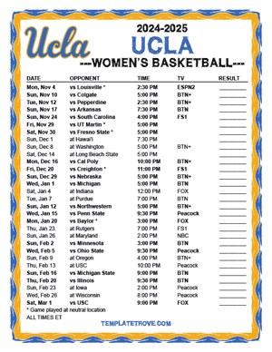 UCLA Bruins Women's Basketball 2024-25 Printable Schedule