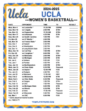 UCLA Bruins Women's Basketball 2024-25 Printable Schedule - Pacific Times