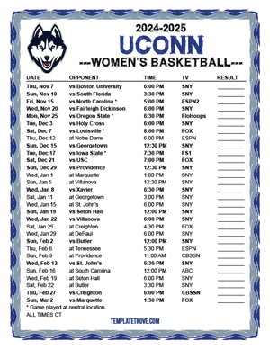 UConn Huskies Women's Basketball 2024-25 Printable Schedule - Central Times