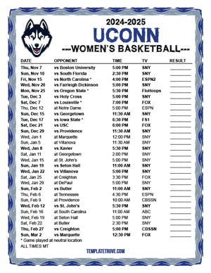 UConn Huskies Women's Basketball 2024-25 Printable Schedule - Mountain Times