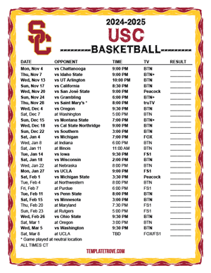 USC Trojans Basketball 2024-25 Printable Schedule - Central Times