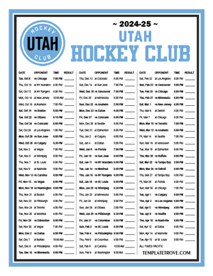 Utah Hockey Club 2024-25 Printable Schedule - Pacific Times