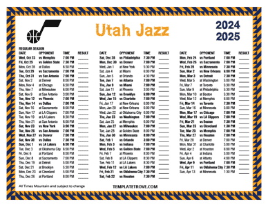 Utah Jazz 2024-25 Printable Schedule - Mountain Times