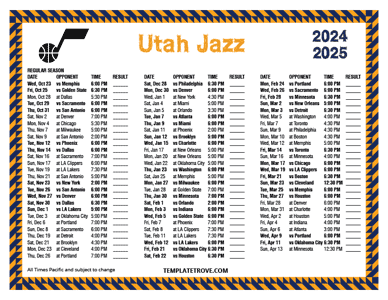 Utah Jazz 2024-25 Printable Schedule - Pacific Times