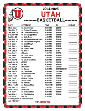 Utah Utes Basketball 2024-25 Printable Schedule - Central Times