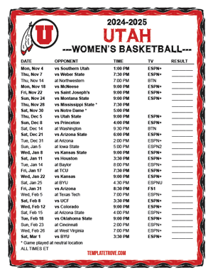 UConn Huskies Women's Basketball 2024-25 Printable Schedule