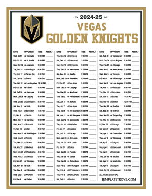 Vegas Golden Knights 2024-25 Printable Schedule - Central Times