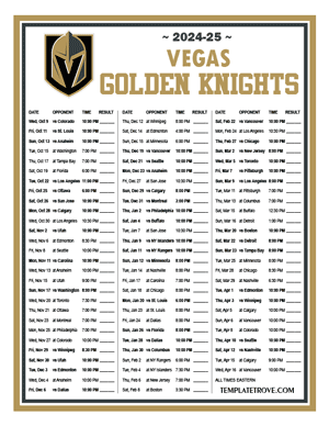 Vegas Golden Knights 2024-25 Printable Schedule