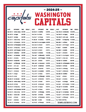 Washington Capitals 2024-25 Printable Schedule - Central Times