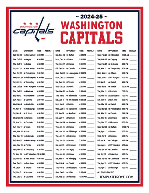 Washington Capitals 2024-25 Printable Schedule - Pacific Times