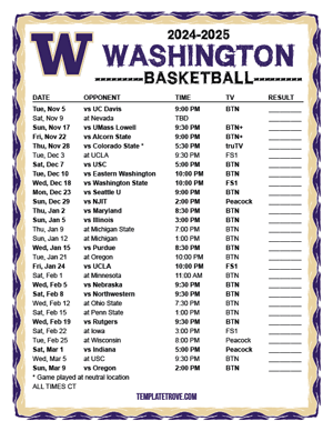 Washington Huskies Basketball 2024-25 Printable Schedule - Central Times