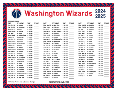 Washington Wizards 2024-25 Printable Schedule - Pacific Times