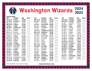 Washington Wizards 2024-25 Printable Schedule