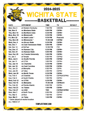 Wichita State Shockers Basketball 2024-25 Printable Schedule - Central Times