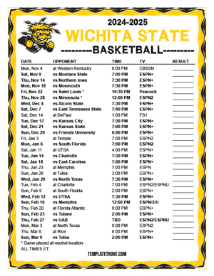 Wichita State Shockers Basketball 2024-25 Printable Schedule