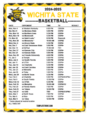 Wichita State Shockers Basketball 2024-25 Printable Schedule - Mountain Times