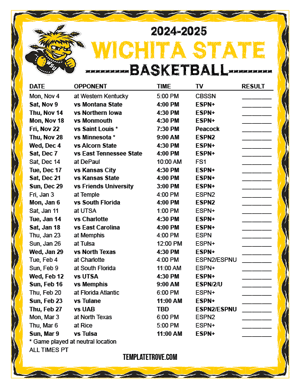 Wichita State Shockers Basketball 2024-25 Printable Schedule - Pacific Times