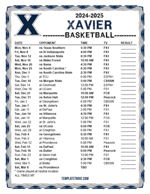 Xavier Musketeers Basketball 2024-25 Printable Schedule - Mountain Times