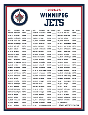 Winnipeg Jets 2024-25 Printable Schedule - Pacific Times