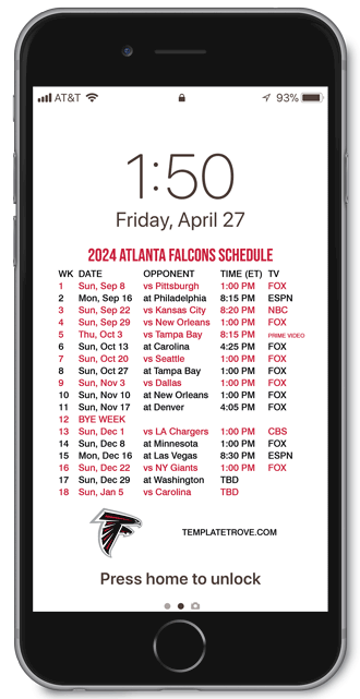 2024 Atlanta Falcons Lock Screen Schedule
