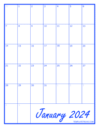 2024 Blank Monthly Calendar - Blue