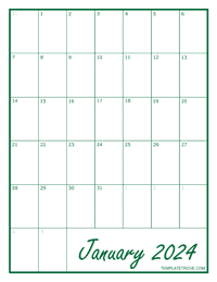 2024 Blank Monthly Calendar - Green