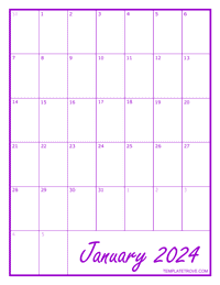 2024 Blank Monthly Calendar - Purple