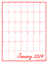 2024 Blank Monthly Calendar - Red