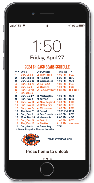2024 Chicago Bears Lock Screen Schedule