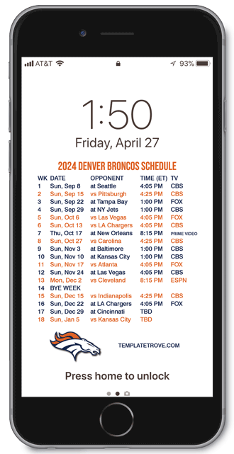 2024 Denver Broncos Lock Screen Schedule