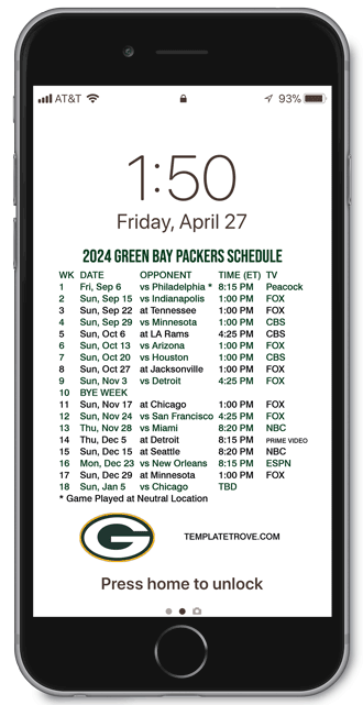 2024 Green Bay Packers Lock Screen Schedule