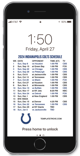 2024 Indianapolis Colts Lock Screen Schedule
