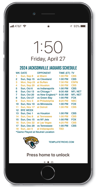 2024 Jacksonville Jaguars Lock Screen Schedule