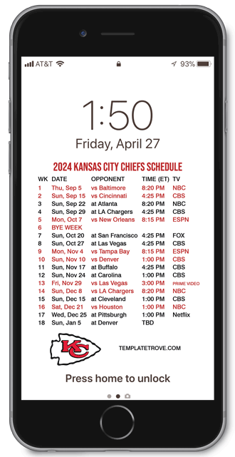 2024 Kansas City Chiefs Lock Screen Schedule